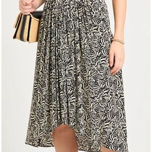 ba&sh Black and Cream Eola Midi Skirt Sz.3 (L/XL)